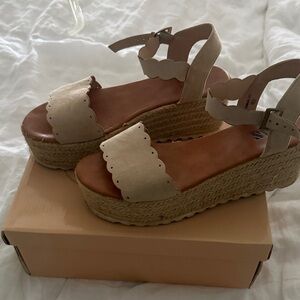 Beige Espadrille Wedge Sandals